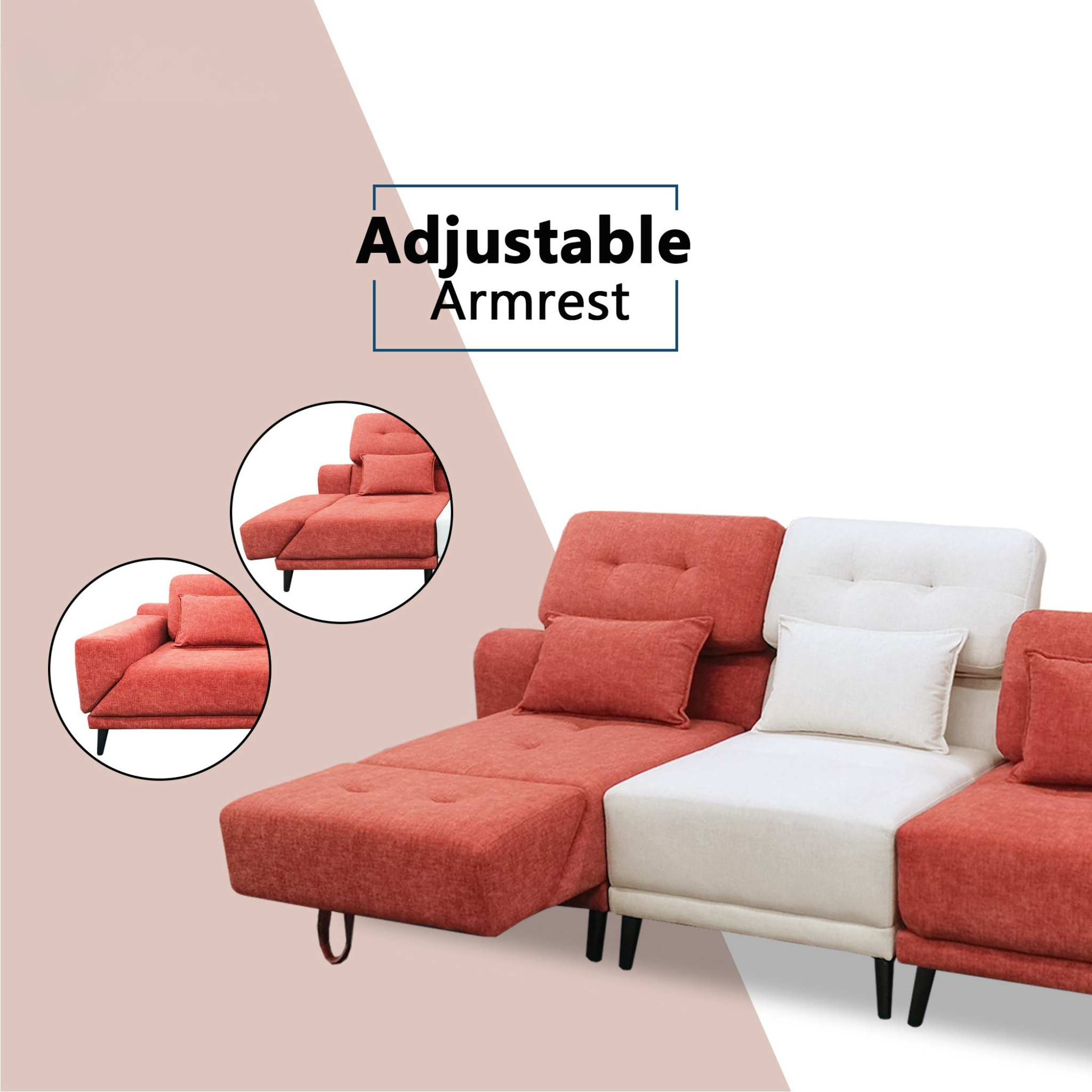 Ryval Fabric Adjustable Backrest & Armrest Sectional Sofa (Pet Friendly & Easy Clean)