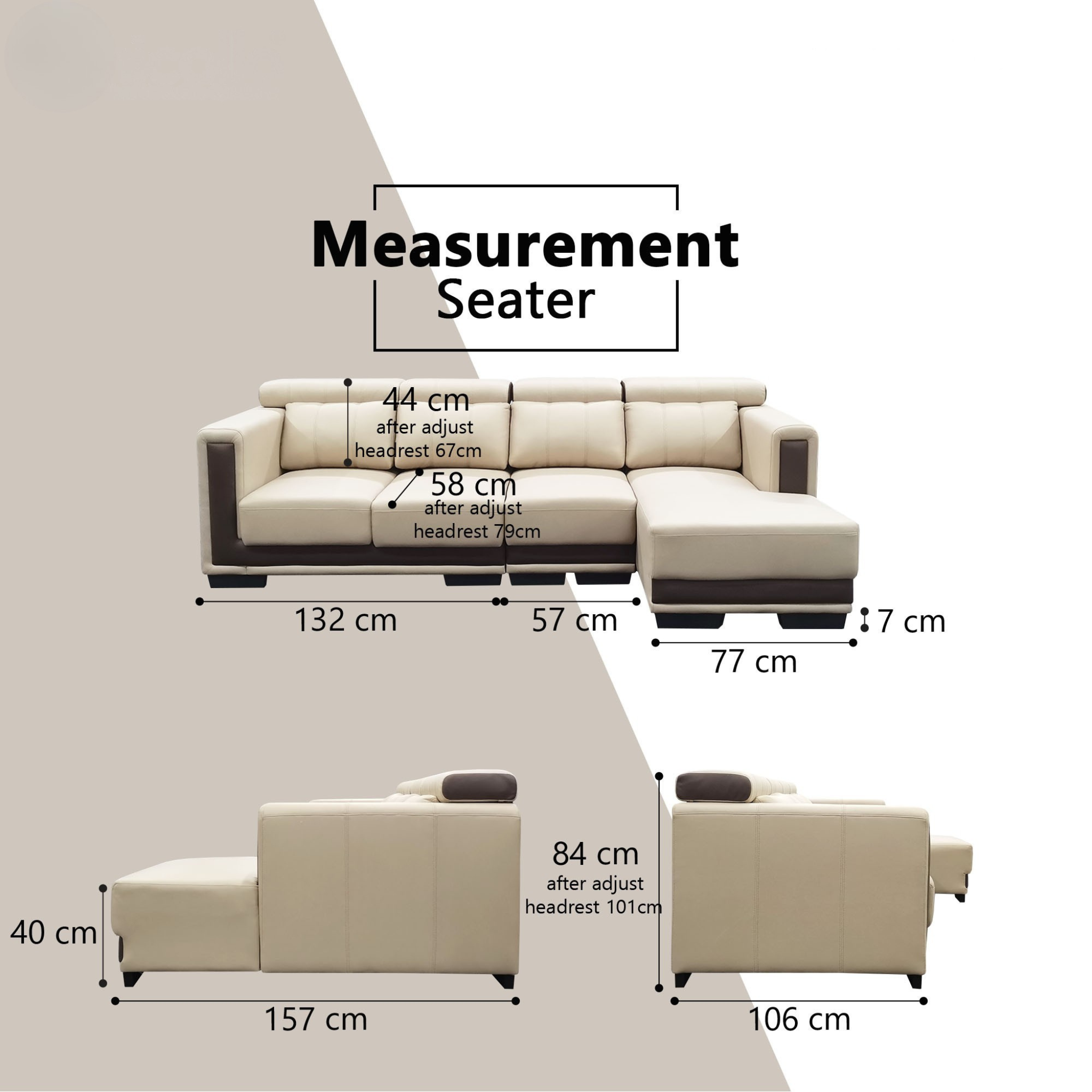 Xoryn Fabric Adjustable Headrest L-Shaped Slider Sofa (Pet Friendly & Easy Clean) KH