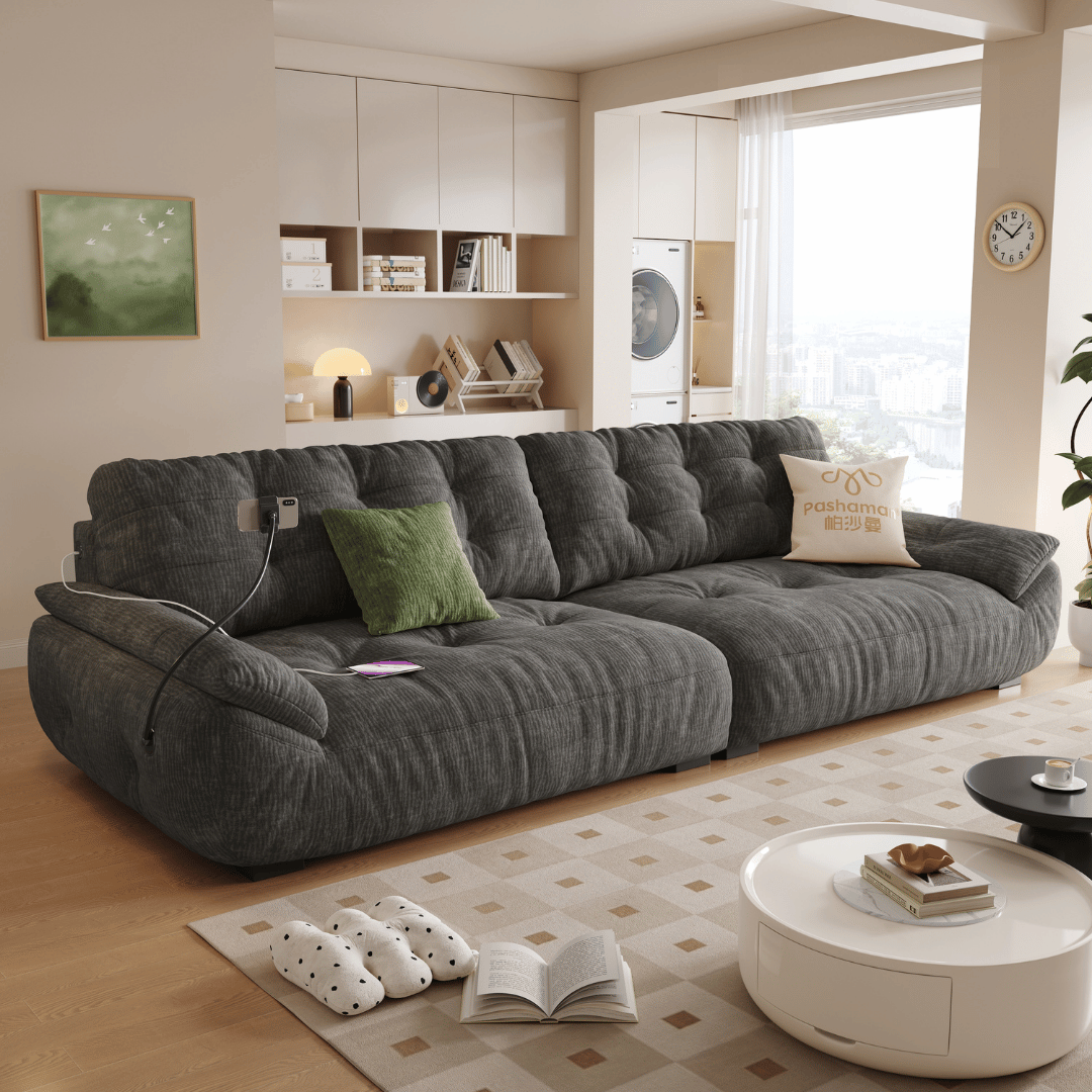 Mochi Chenille Fabric Sofa (Water Repellent, USB Charger)