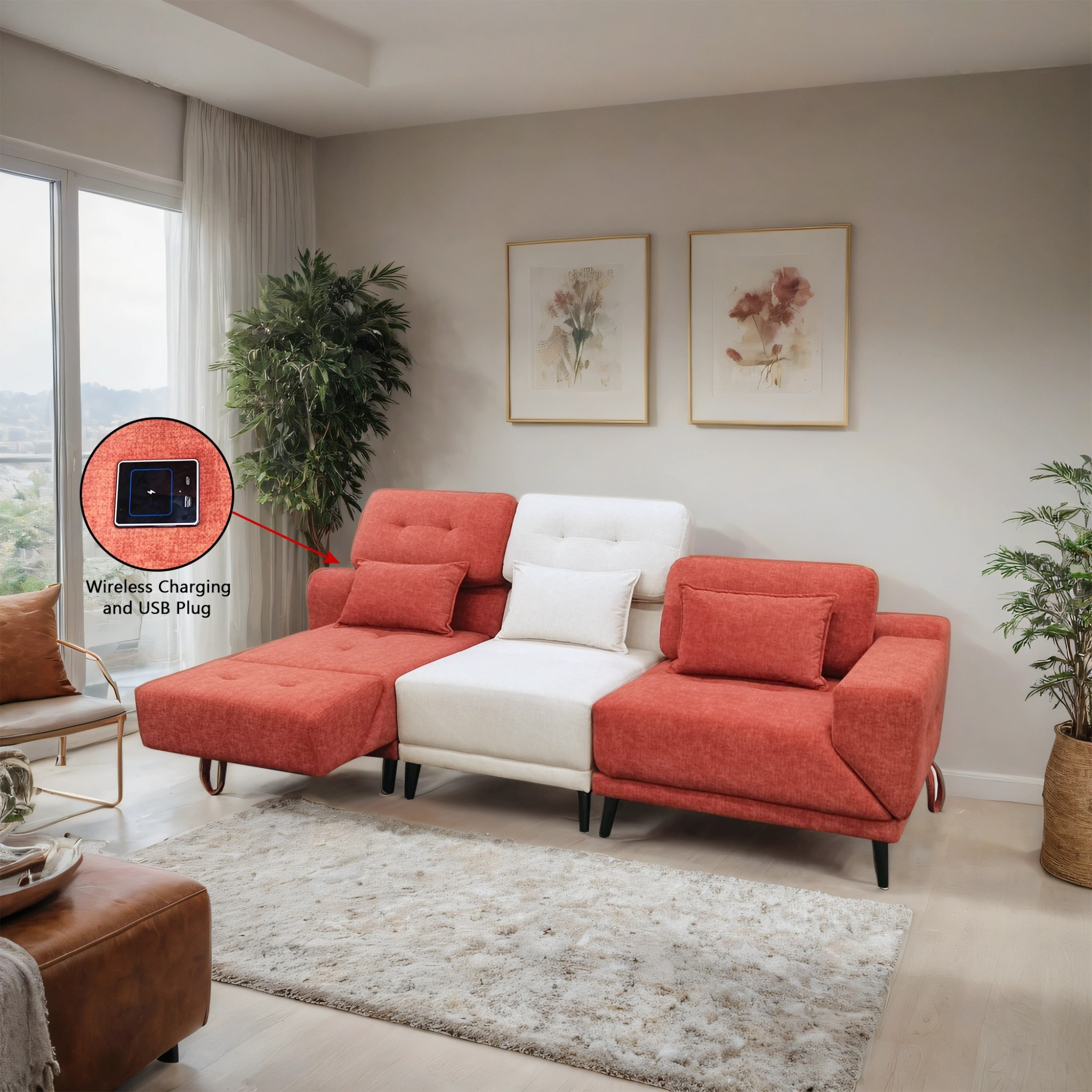 Ryval Fabric Adjustable Backrest & Armrest Sectional Sofa (Pet Friendly & Easy Clean)