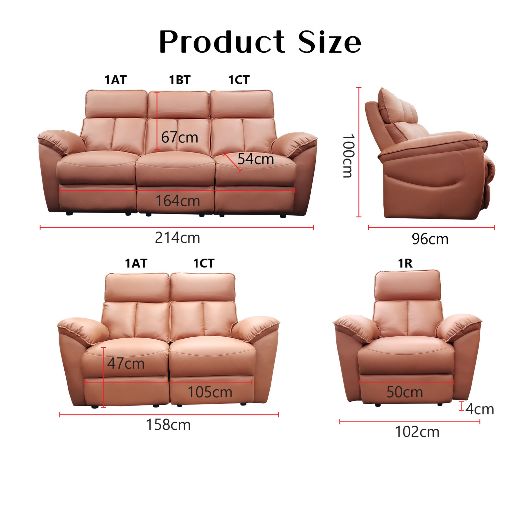 Lorven Genuine Leather Adjustable Headrest Recliner Sofa