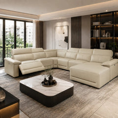 Noreva Genuine Leather Recliner Sectional Sofa