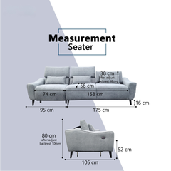 Farven Fabric Adjustable Backrest Recliner Sofa (Pet Friendly & Easy Clean)