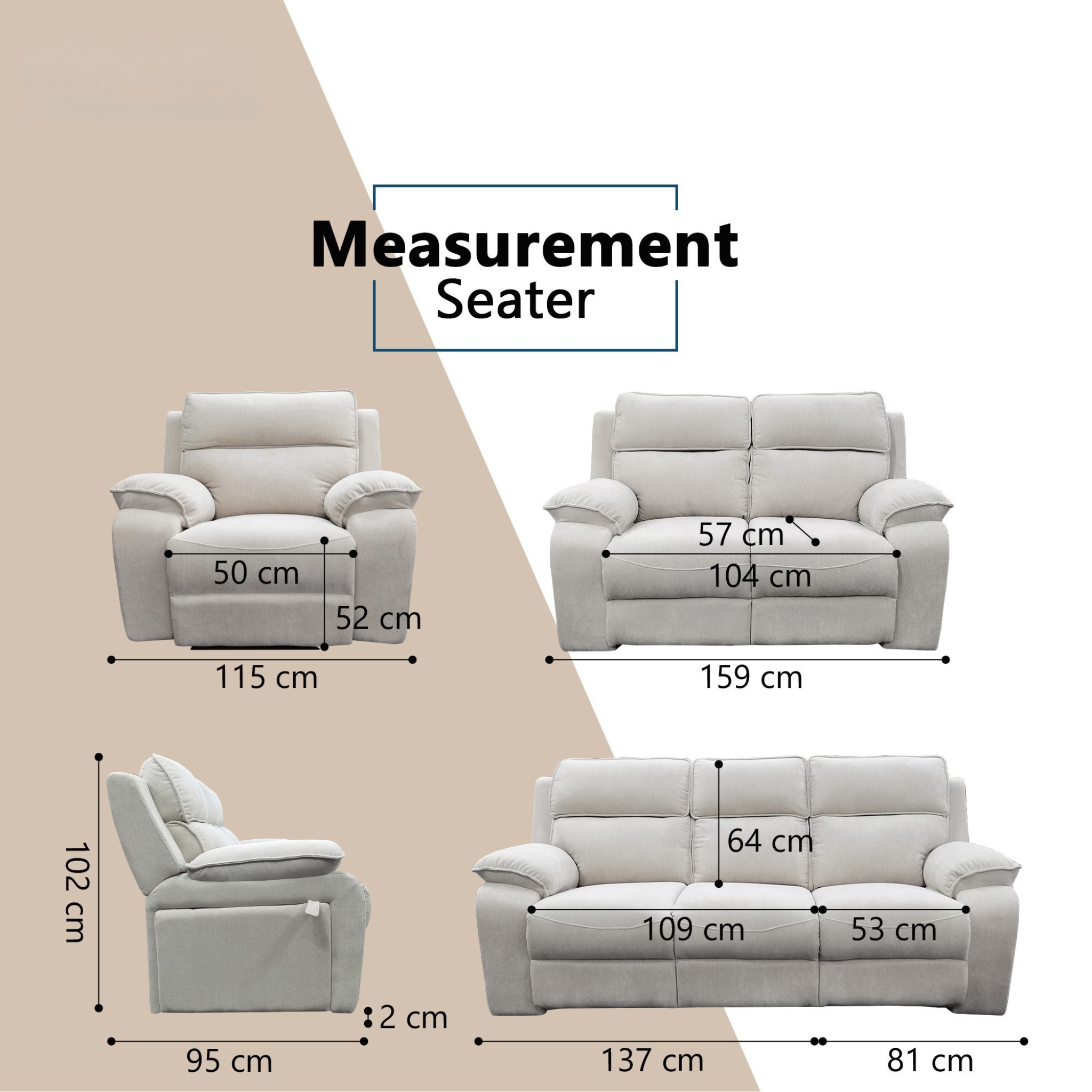 Belric Fabric Recliner Sofa (Pet Friendly & Easy Clean)