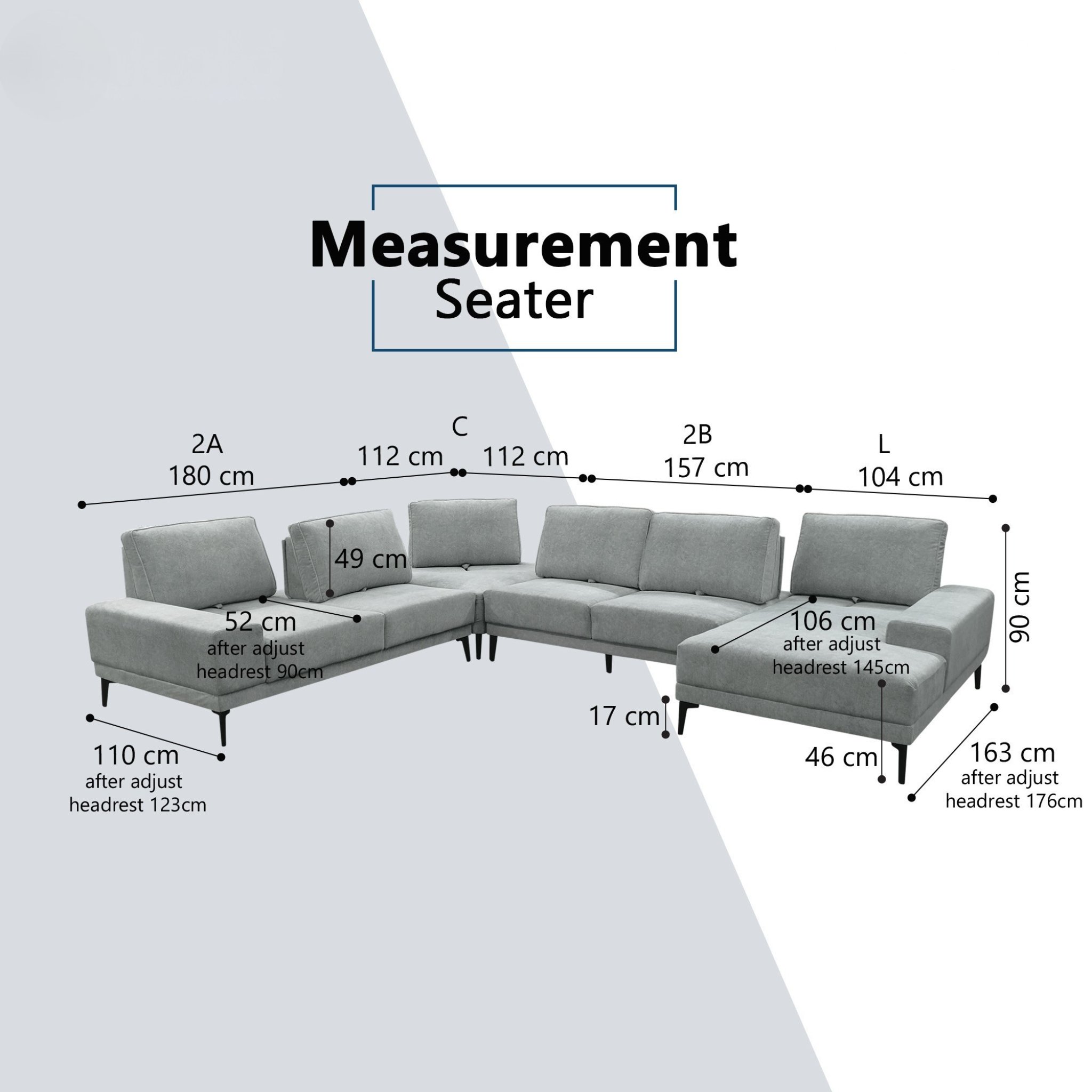 Gavon Fabric Adjustable Backrest L-Shaped Corner Sofa (Pet Friendly & Easy Clean)