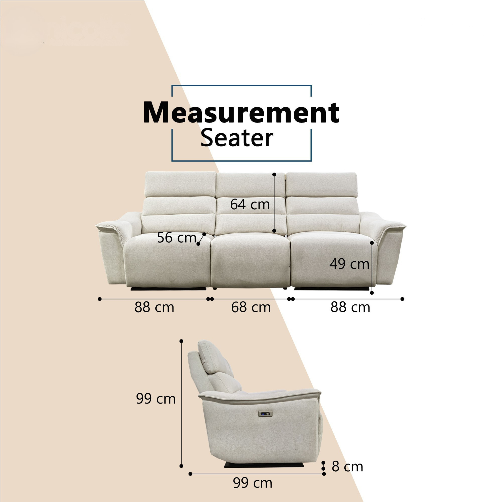Avira Fabric Recliner Sofa (Pet Friendly & Easy Clean)