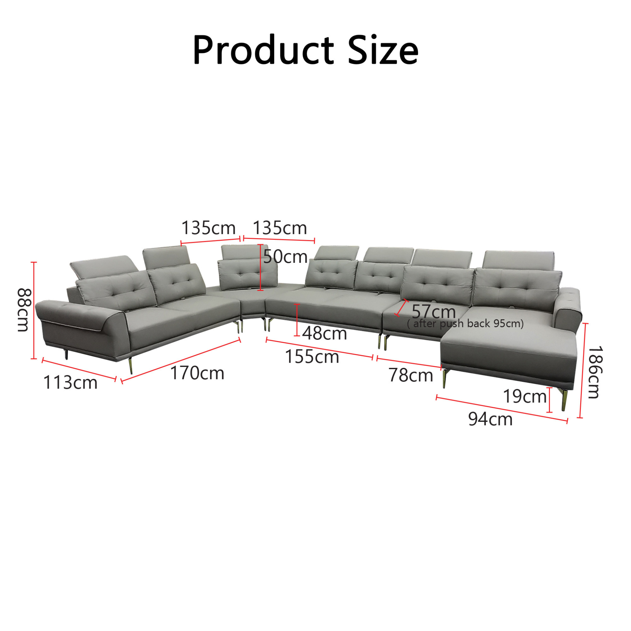 Sylva Genuine Leather Adjustable Backrest L-Shaped Corner Sofa KH