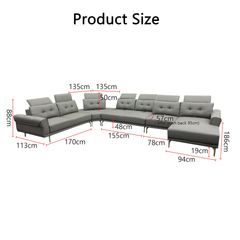 Sylva Genuine Leather Adjustable Backrest L-Shaped Corner Sofa KH