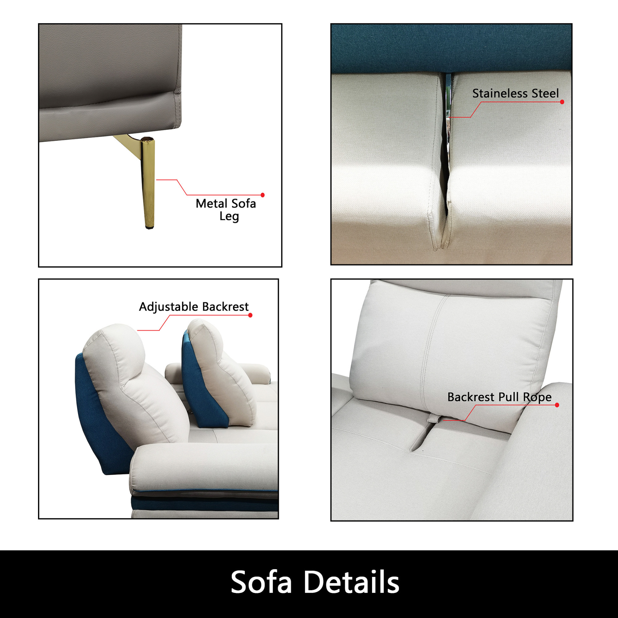 Sylva Genuine Leather Adjustable Backrest L-Shaped Corner Sofa KH