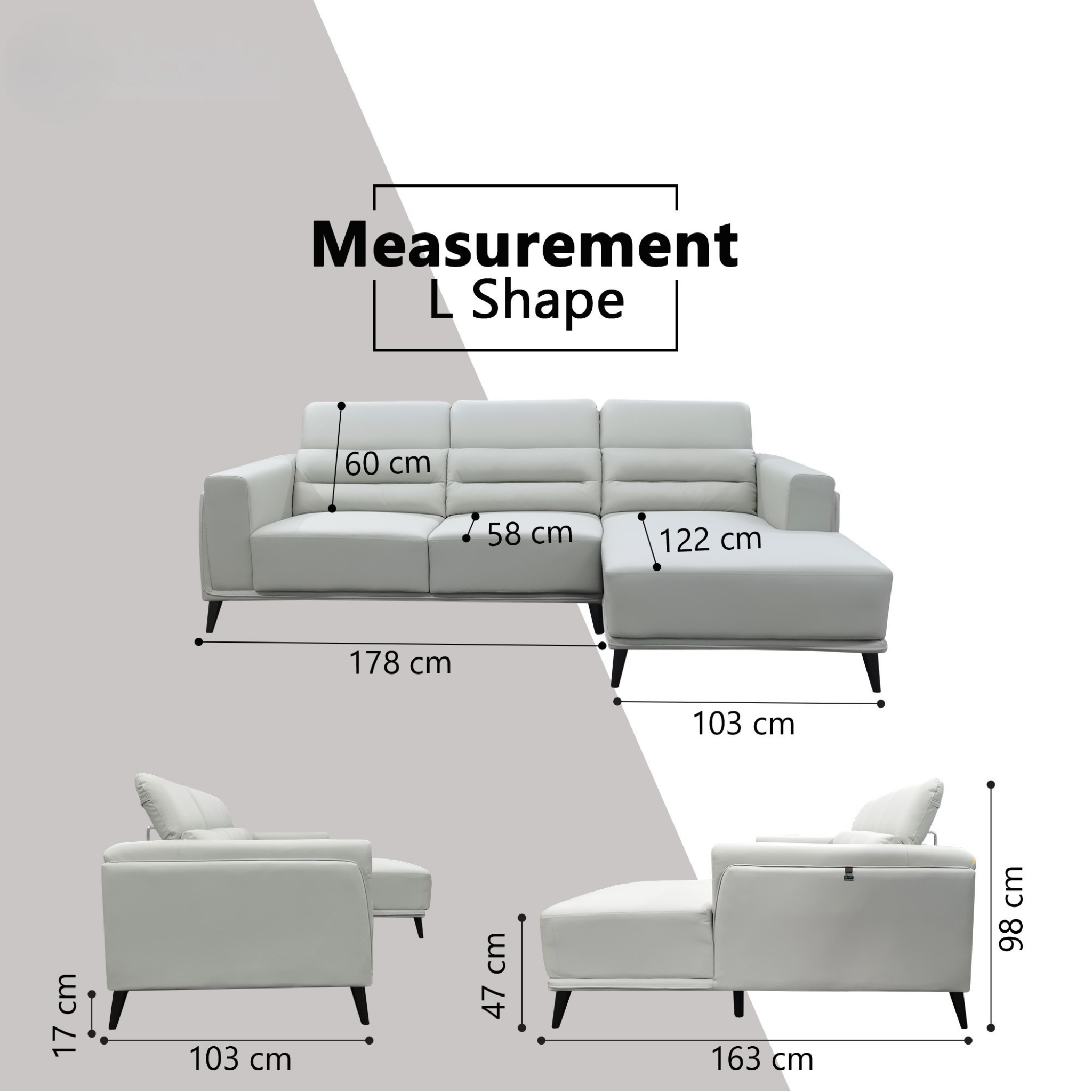 Lumo Genuine Leather Adjustable Headrest L-Shaped Sofa