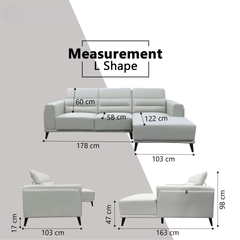 Lumo Genuine Leather Adjustable Headrest L-Shaped Sofa