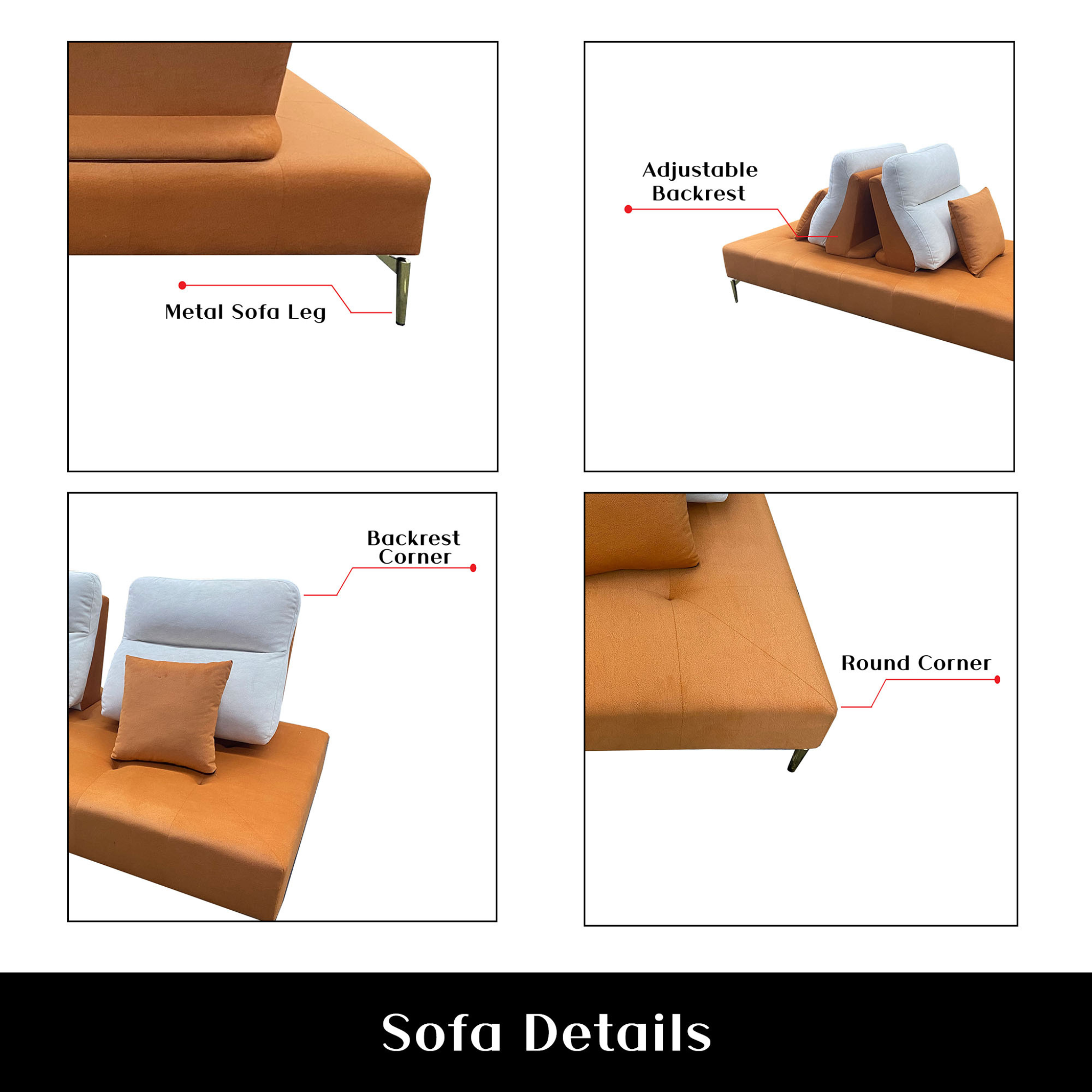 Cherry Fabric Adjustable Backrest Corner Sofa (Pet Friendly & Easy Clean) KH
