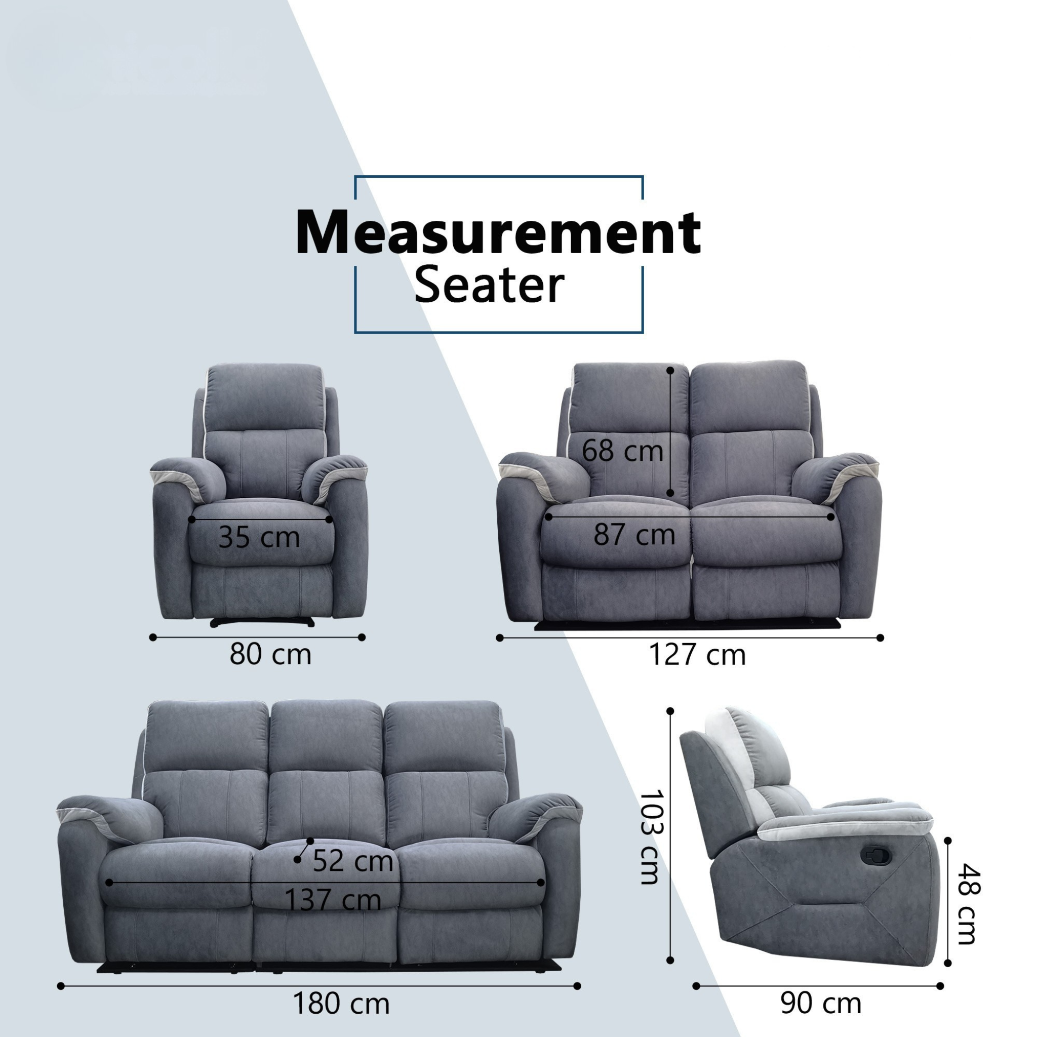 Elyra Fabric Recliner Sofa (Pet Friendly & Easy Clean)