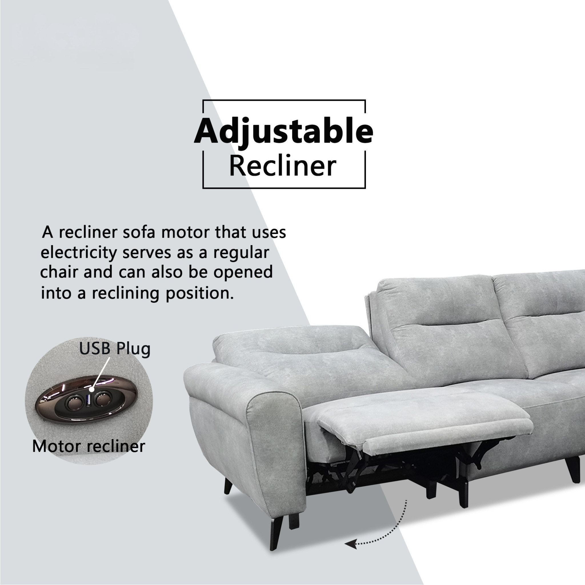 Hadris Fabric Recliner L-Shaped Sofa (Pet Friendly & Easy Clean)