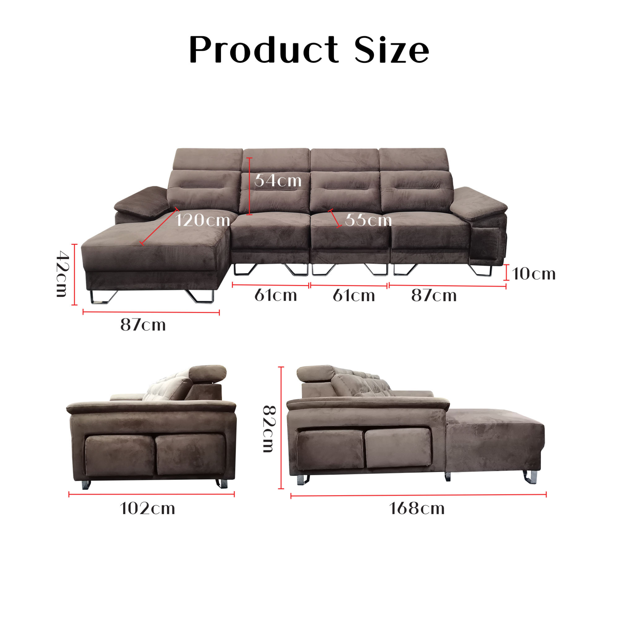 Pryn Fabric Adjustable Headrest L-Shaped Sofa (Pet Friendly & Easy Clean)