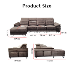 Pryn Fabric Adjustable Headrest L-Shaped Sofa (Pet Friendly & Easy Clean)