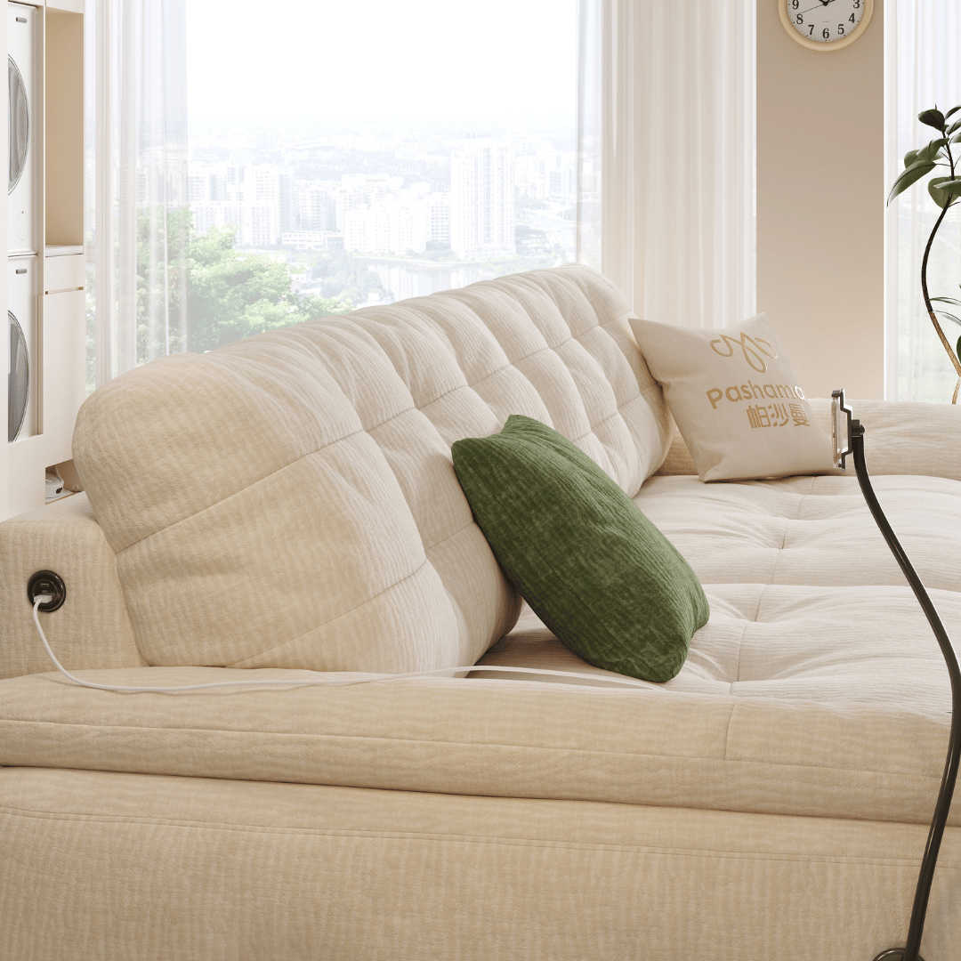 Mochi Chenille Fabric Sofa (Water Repellent, USB Charger)