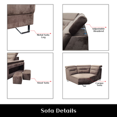 Pryn Fabric Adjustable Headrest L-Shaped Sofa (Pet Friendly & Easy Clean)