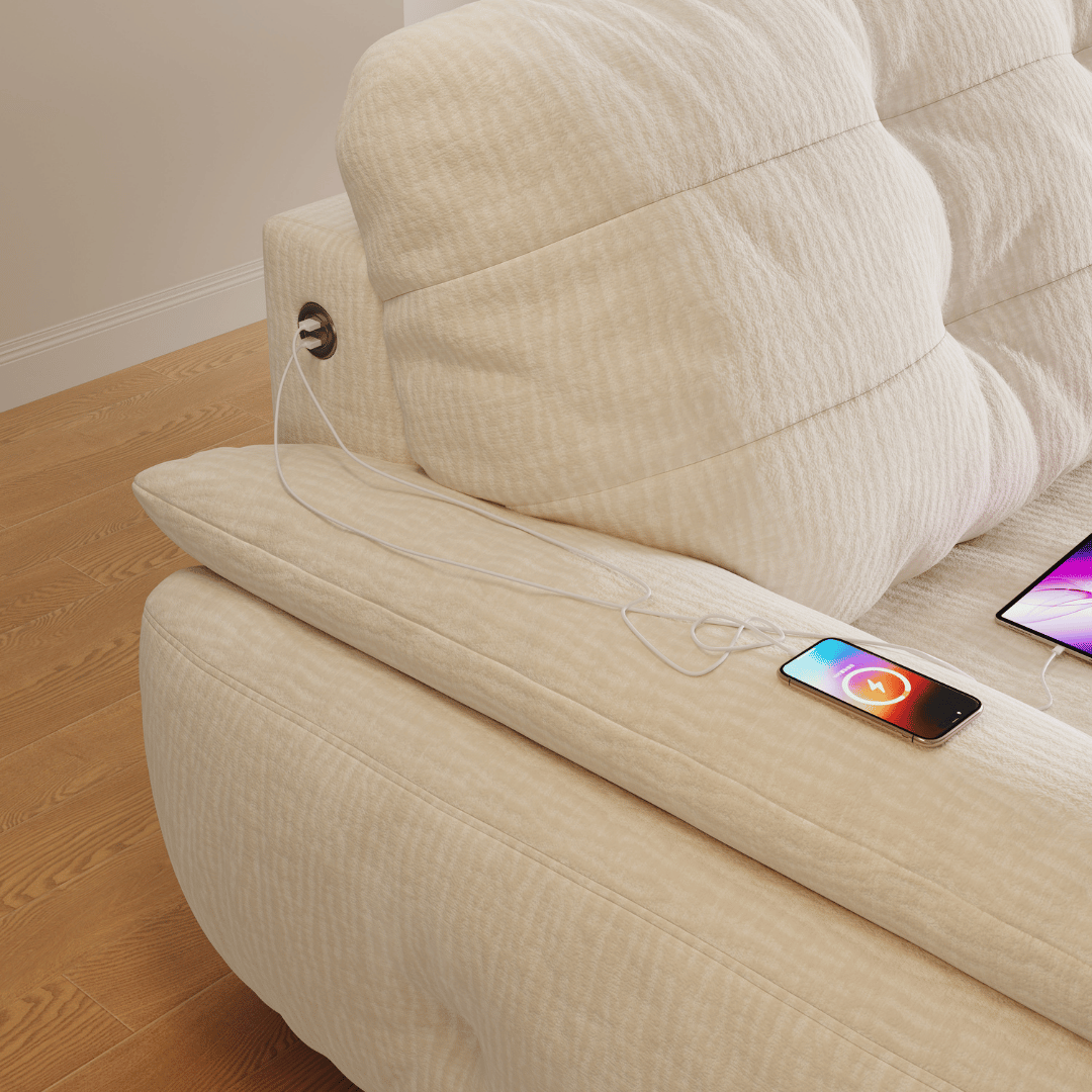 Mochi Chenille Fabric Sofa (Water Repellent, USB Charger)