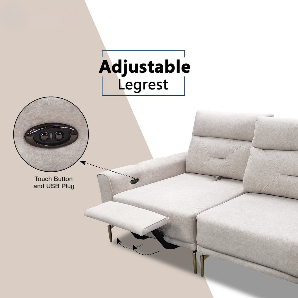 Kai Fabric Adjustable Legrest & Backrest Corner Sofa (Pet Friendly & Easy Clean) KH