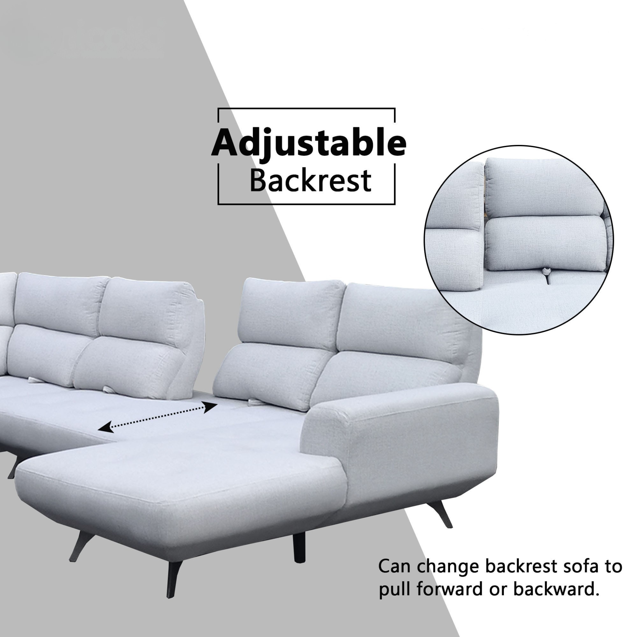 Nyros Fabric Adjustable Backrest L-Shaped Corner Sofa (Sectional) (Pet Friendly & Easy Clean)