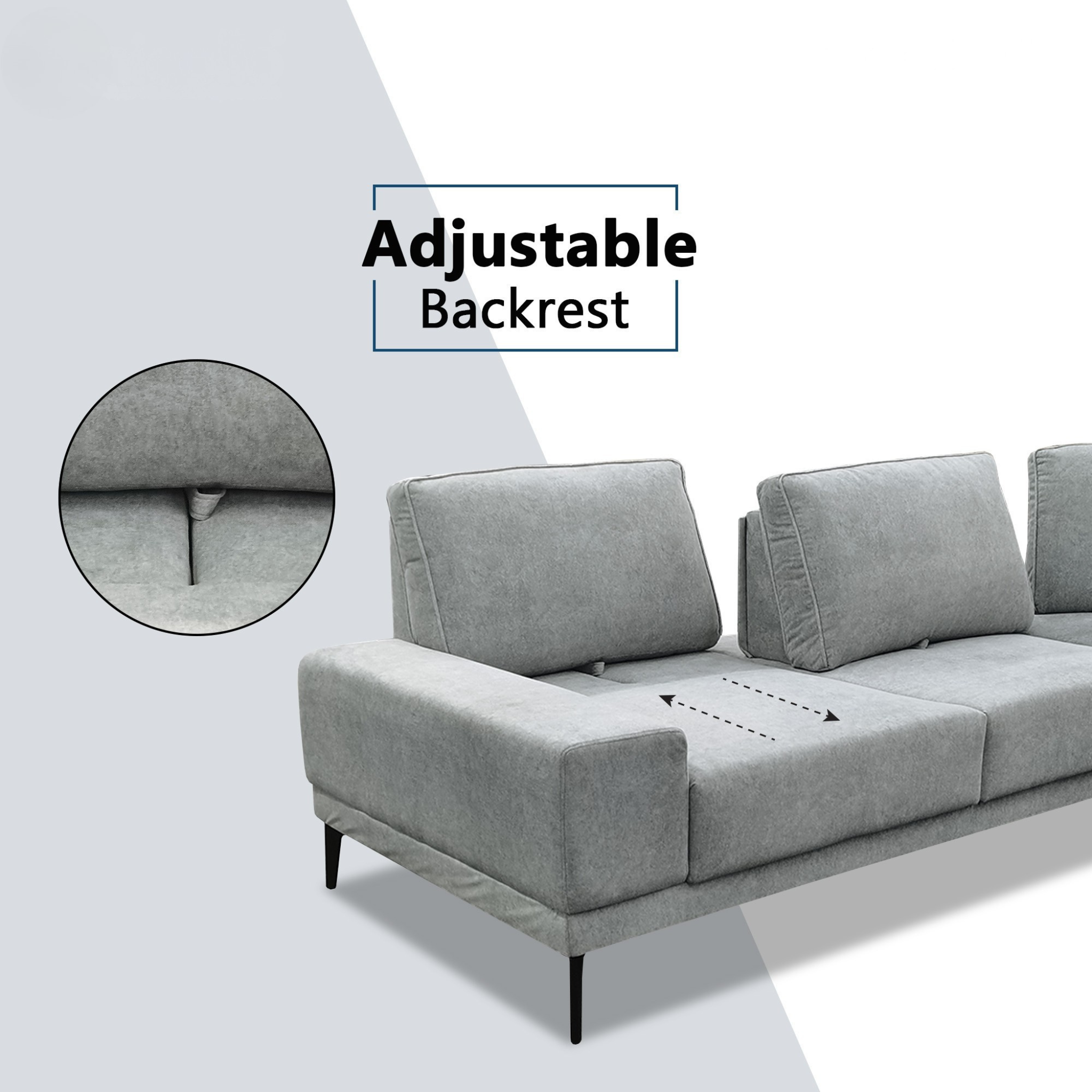 Gavon Fabric Adjustable Backrest L-Shaped Corner Sofa (Pet Friendly & Easy Clean)