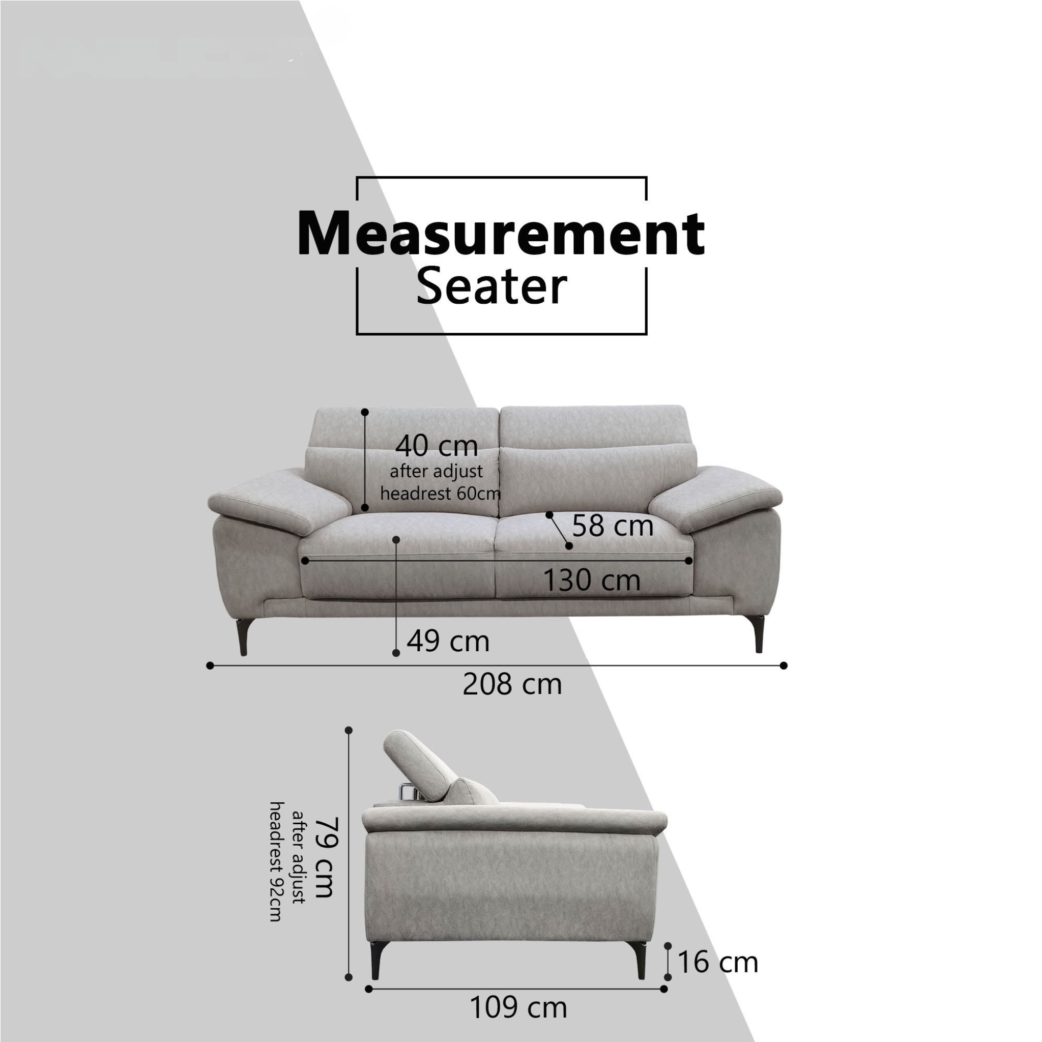 Terrava Fabric Adjustable Headrest Sofa (Pet Friendly & Easy Clean)