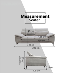 Terrava Fabric Adjustable Headrest Sofa (Pet Friendly & Easy Clean)