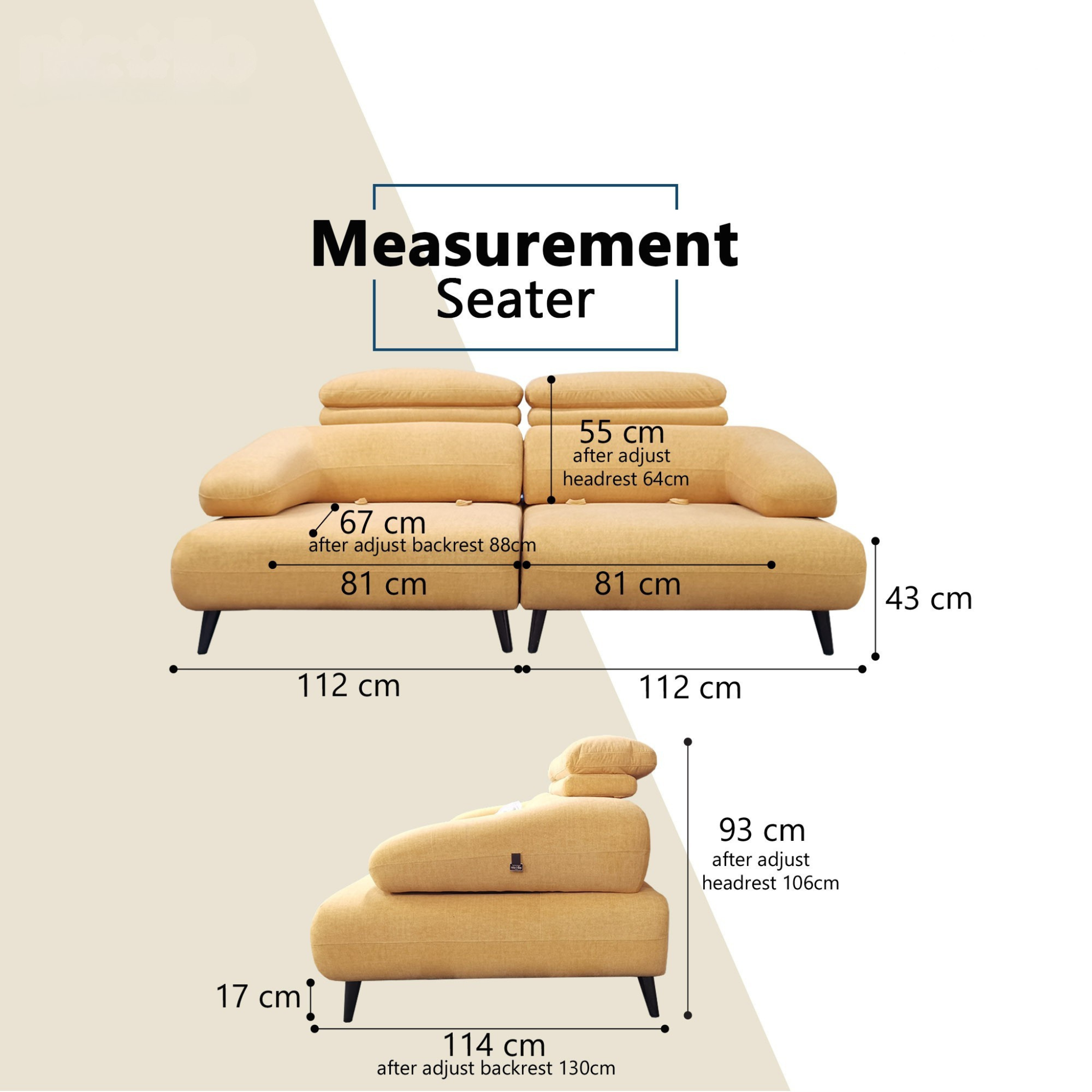 Myric Fabric Adjustable Backrest & Headrest Sofa (Pet Friendly & Easy Clean)