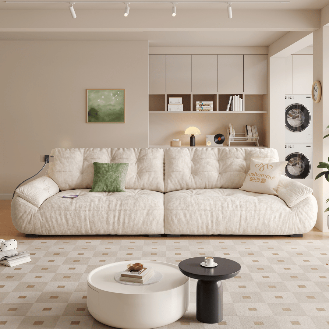 Mochi Chenille Fabric Sofa (Water Repellent, USB Charger)