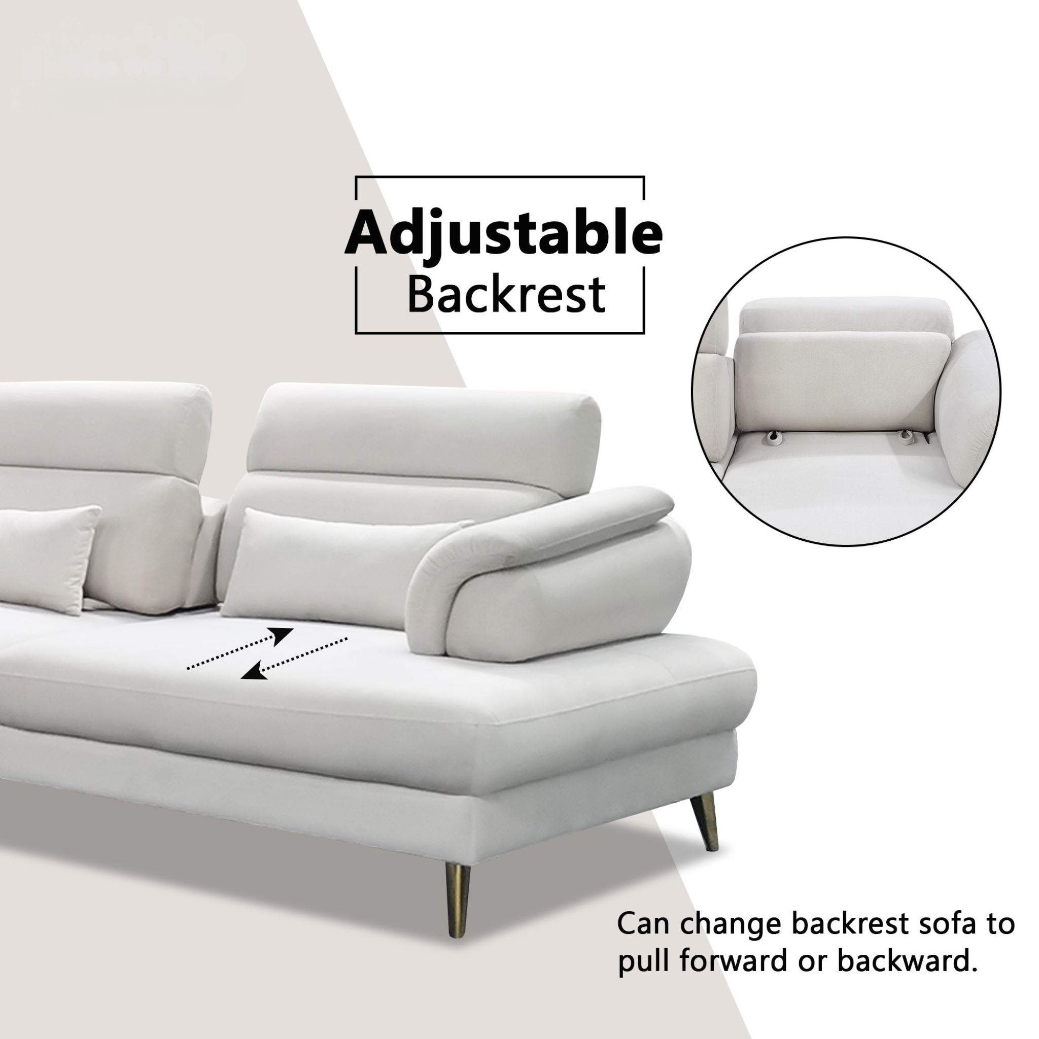 Lymor Fabric Adjustable Backrest & Headrest Sofa