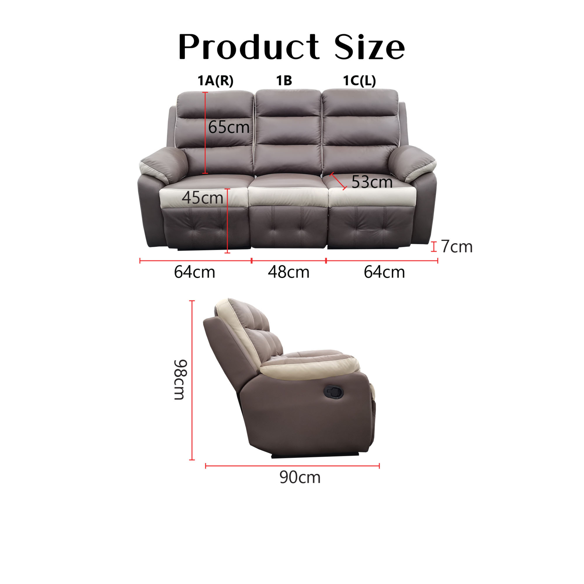 Rystel Genuine Leather Recliner Sofa