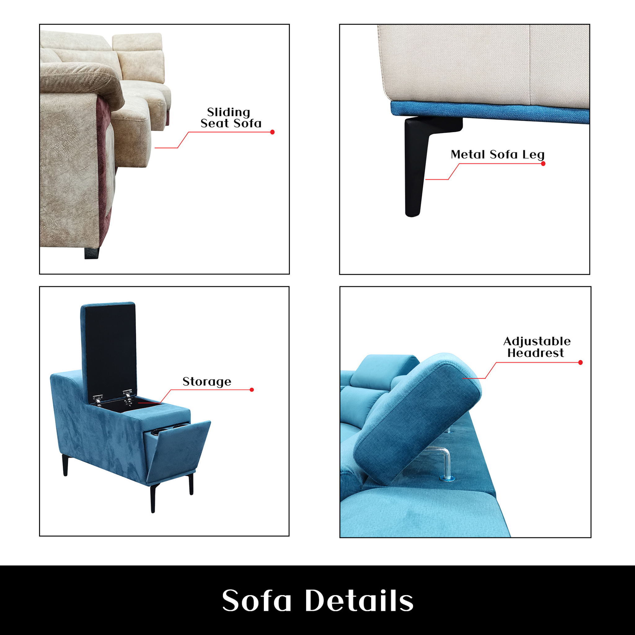 Velen Fabric Adjustable Headrest L-Shaped Corner Slider Sofa (Pet Friendly & Easy Clean)