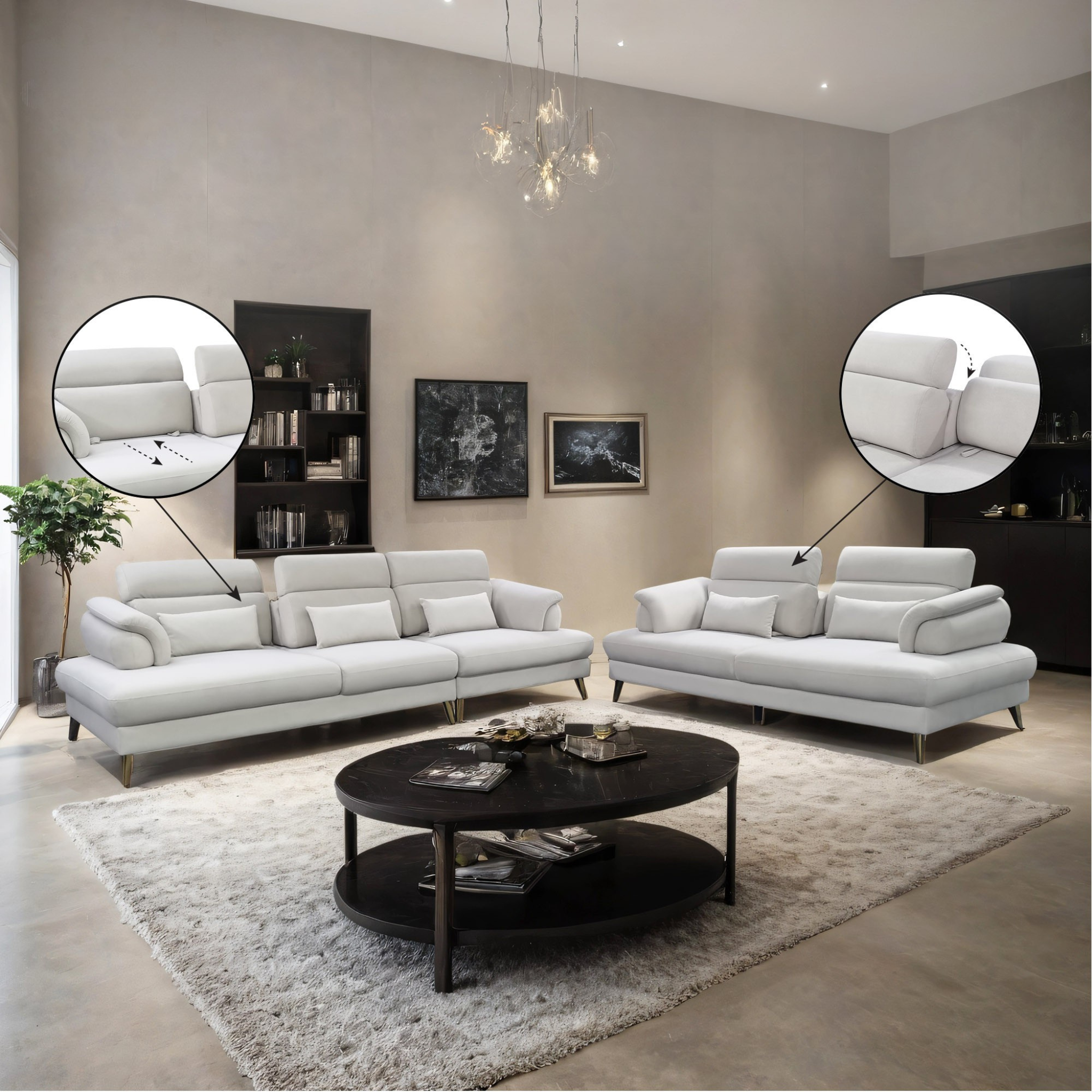 Lymor Fabric Adjustable Backrest & Headrest Sofa