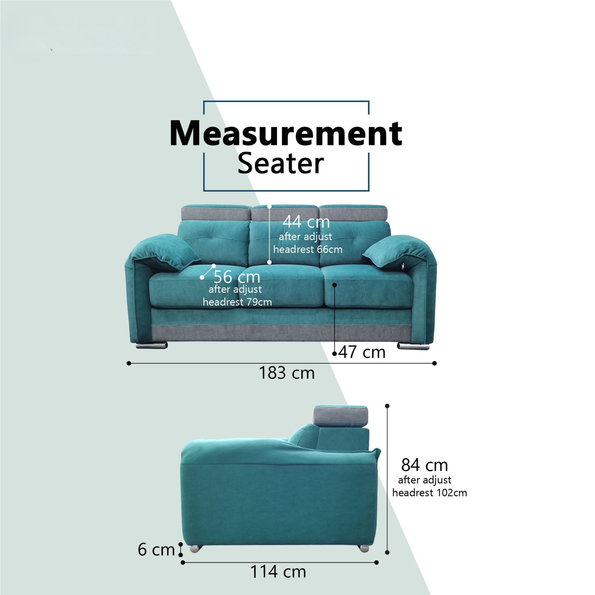 Oryno Fabric Adjustable Headrest Slider Sofa (Pet Friendly & Easy Clean)