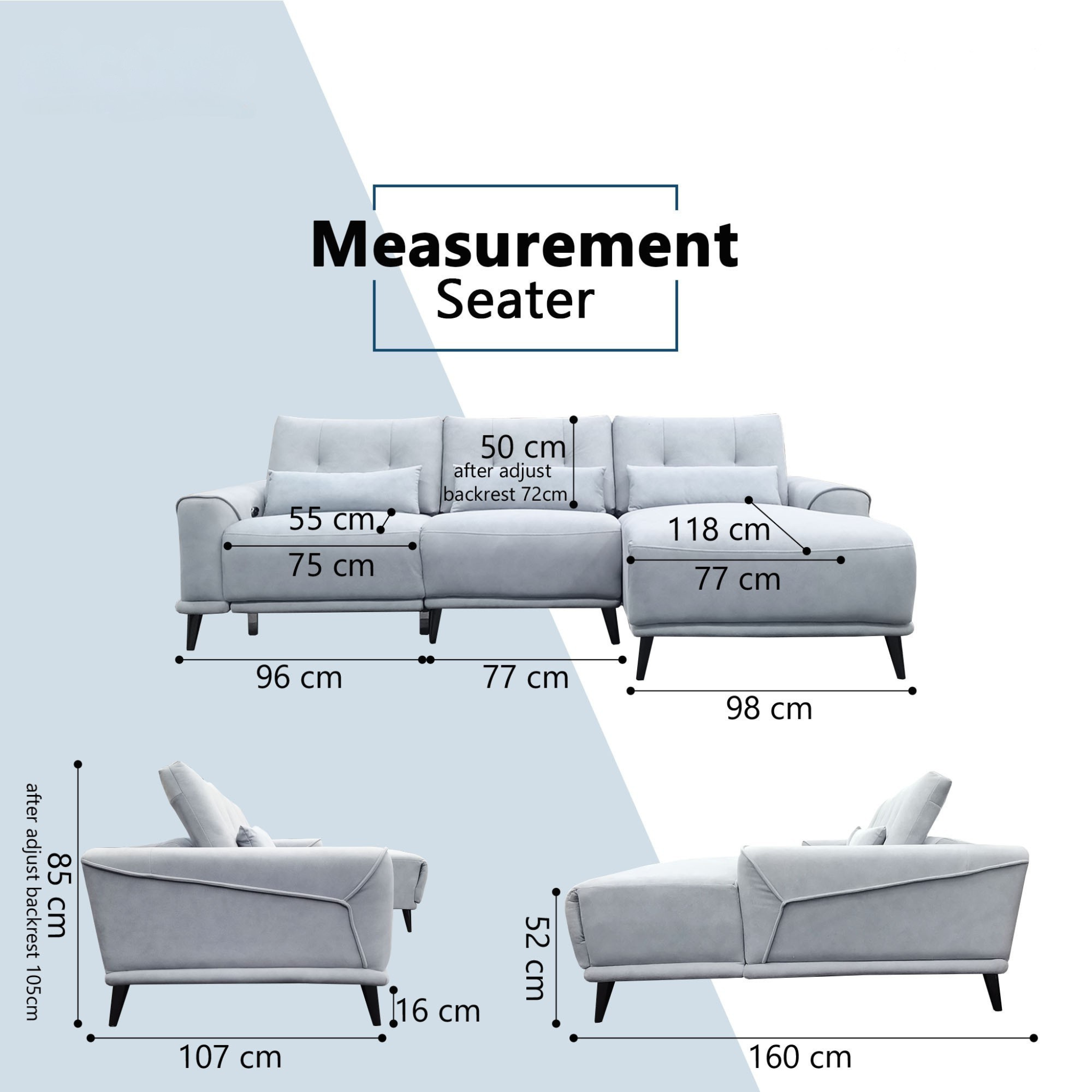 Nestor Fabric Adjustable Backrest & Headrest Recliner L-Shaped Sofa (Pet Friendly & Easy Clean)