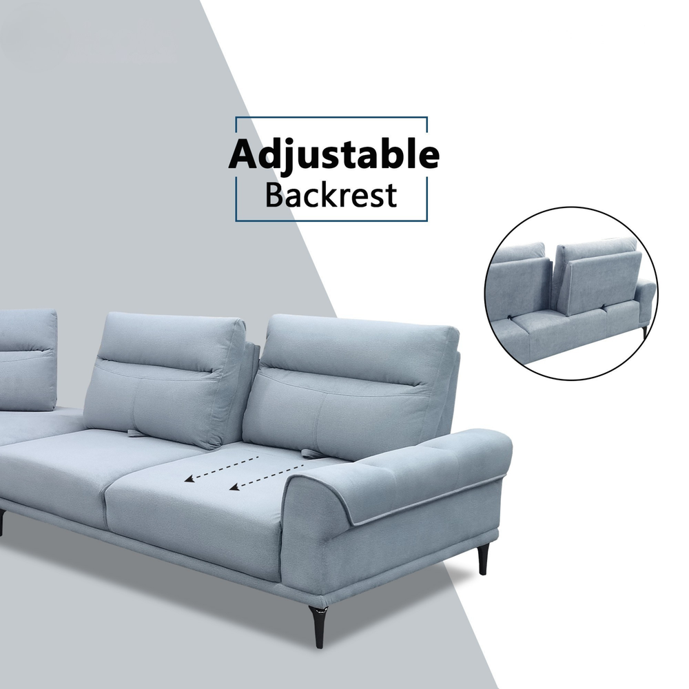 Burvon Fabric Adjustable Backrest Corner Sofa (Pet Friendly & Easy Clean) KH