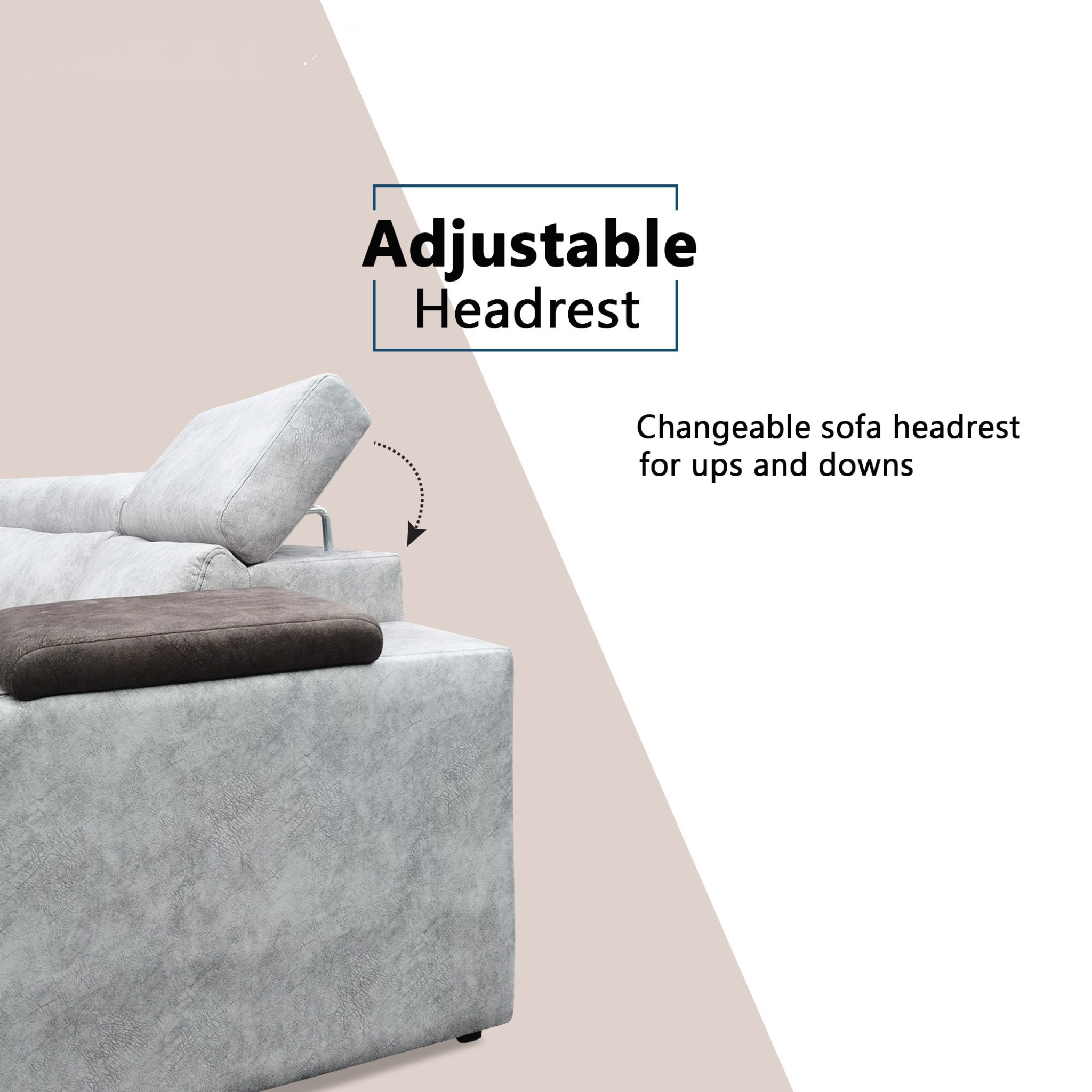 Meren Fabric Adjustable Headrest L-Shaped Corner Sofa (Pet Friendly & Easy Clean)