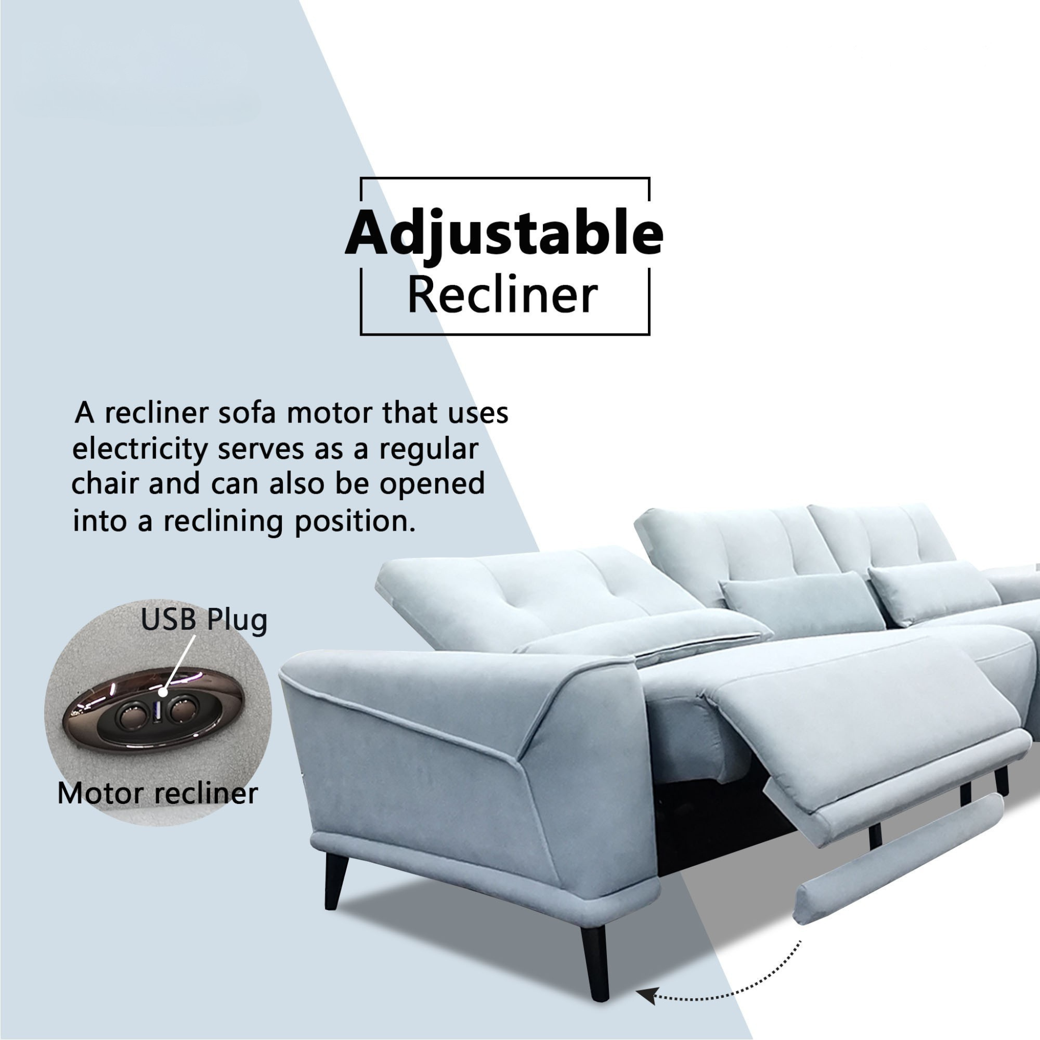 Nestor Fabric Adjustable Backrest & Headrest Recliner L-Shaped Sofa (Pet Friendly & Easy Clean)