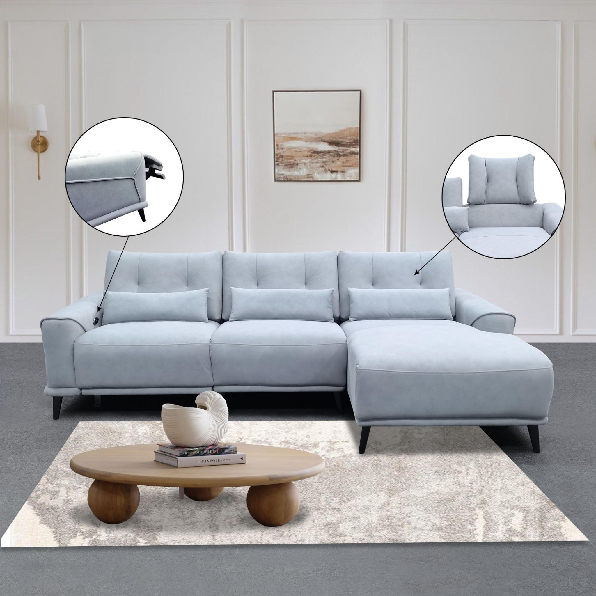 Nestor Fabric Adjustable Backrest & Headrest Recliner L-Shaped Sofa (Pet Friendly & Easy Clean)