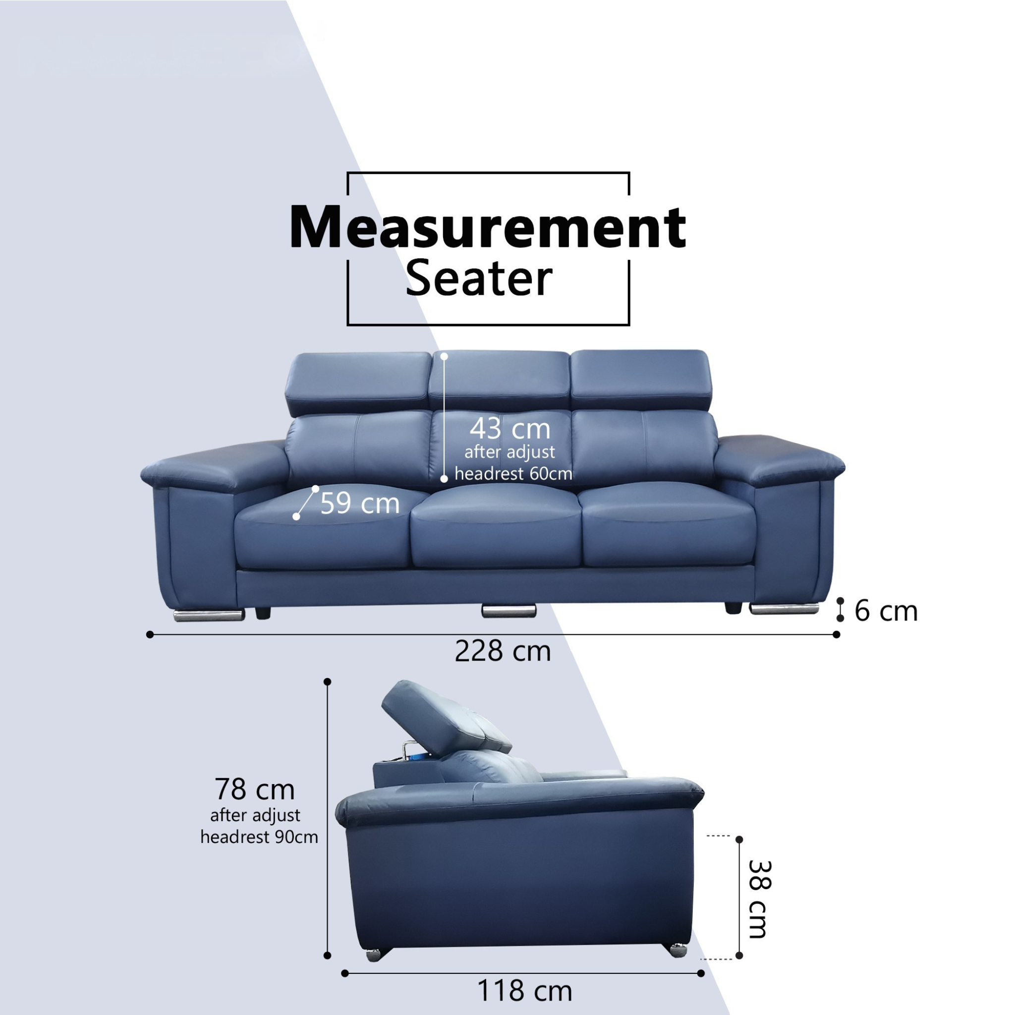 Zevin Genuine Leather Adjustable Headrest Sofa