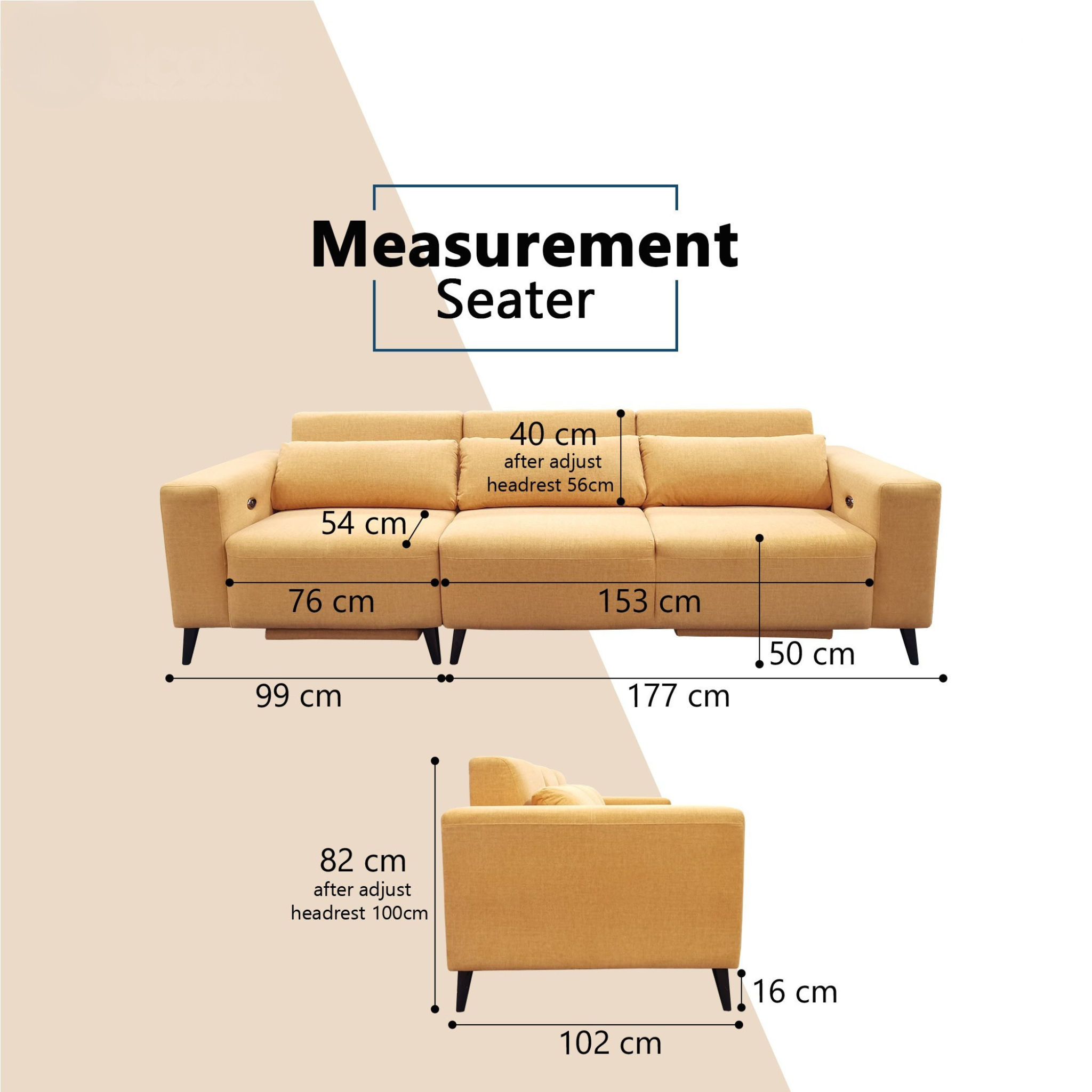 Shoalis Fabric Adjustable Legrest & Backrest Sofa (Pet Friendly & Easy Clean)