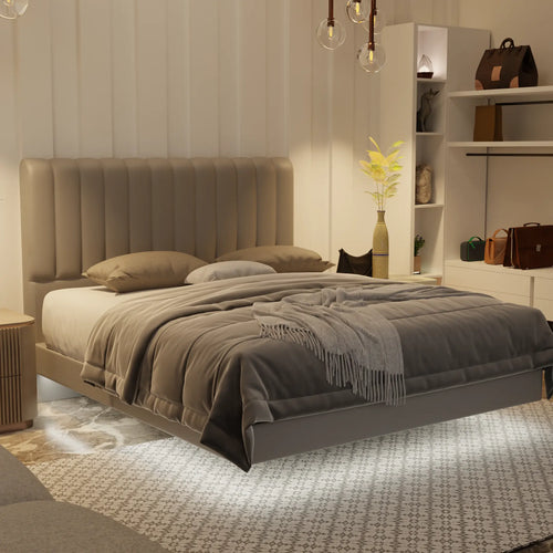 Delane Genuine Leather Floating Bed Frame (With LED)
