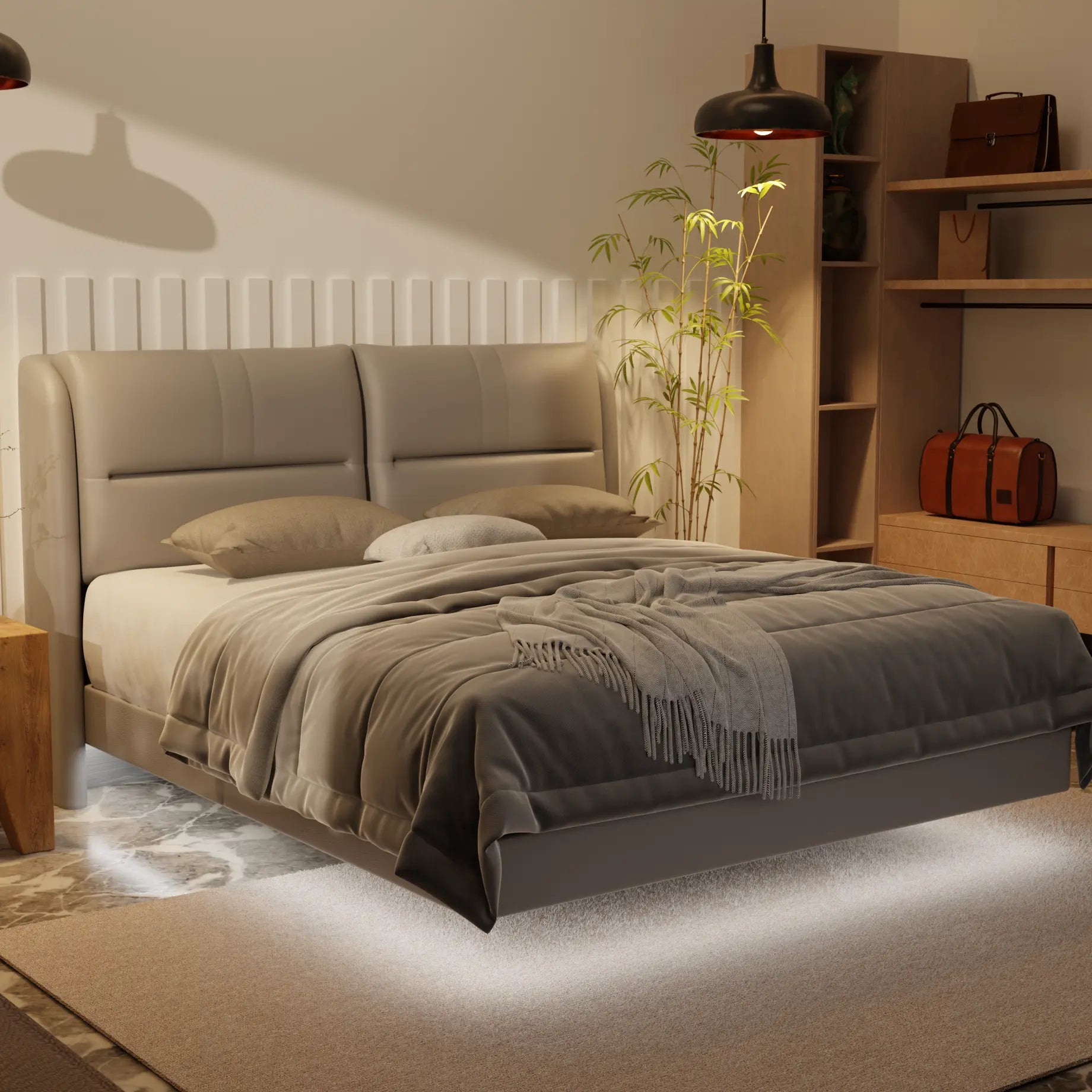 Linqe Genuine Leather Floating Bed Frame (With LED) XYXBED