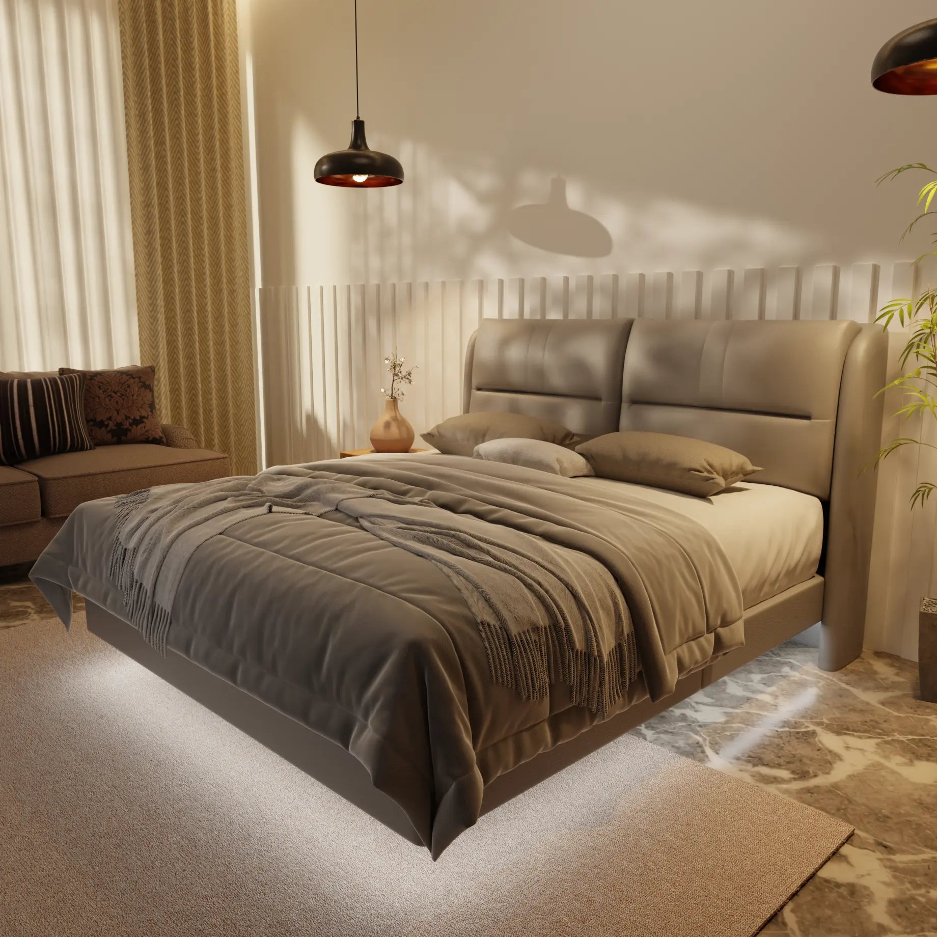 Linqe Genuine Leather Floating Bed Frame (With LED) XYXBED