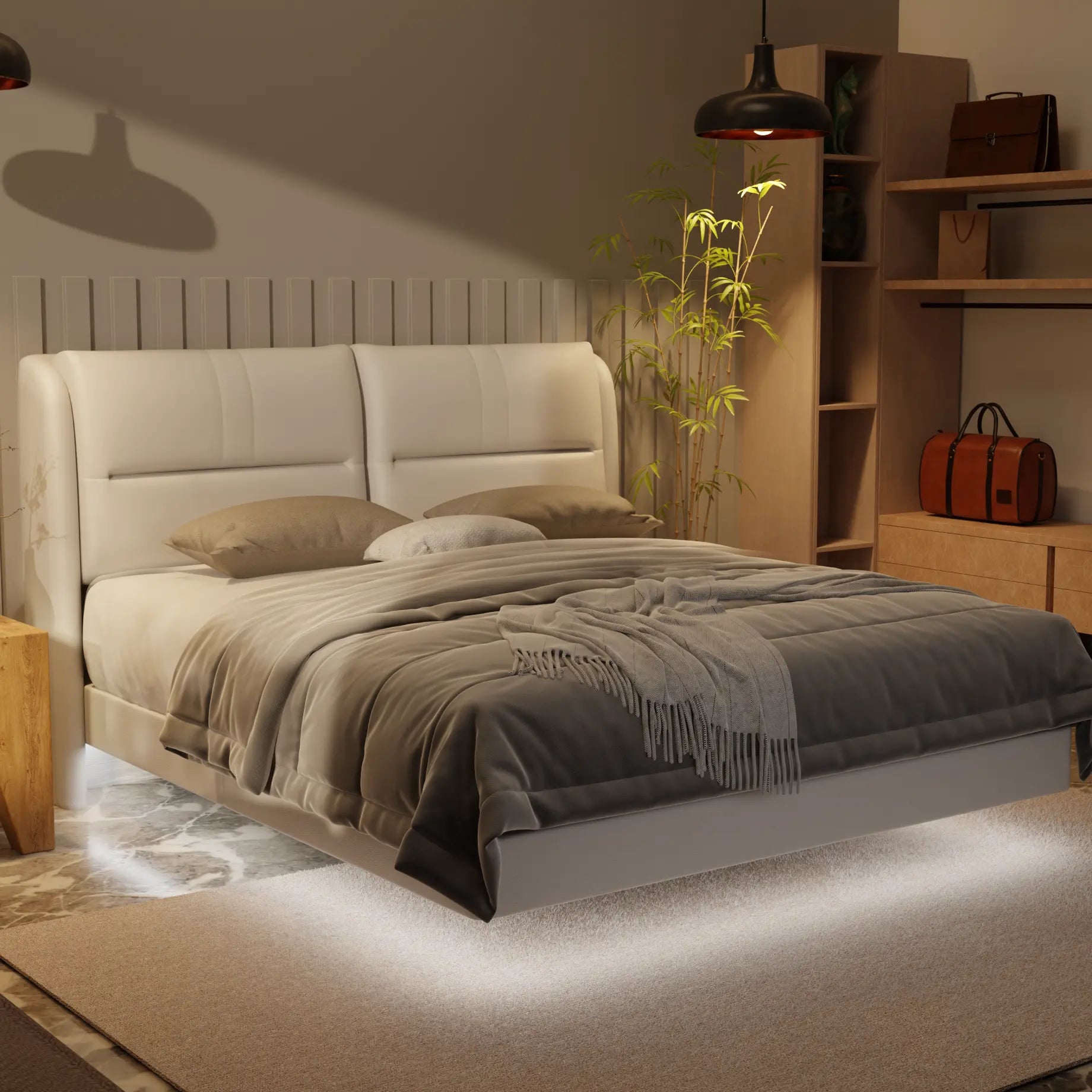 Linqe Genuine Leather Floating Bed Frame (With LED) XYXBED
