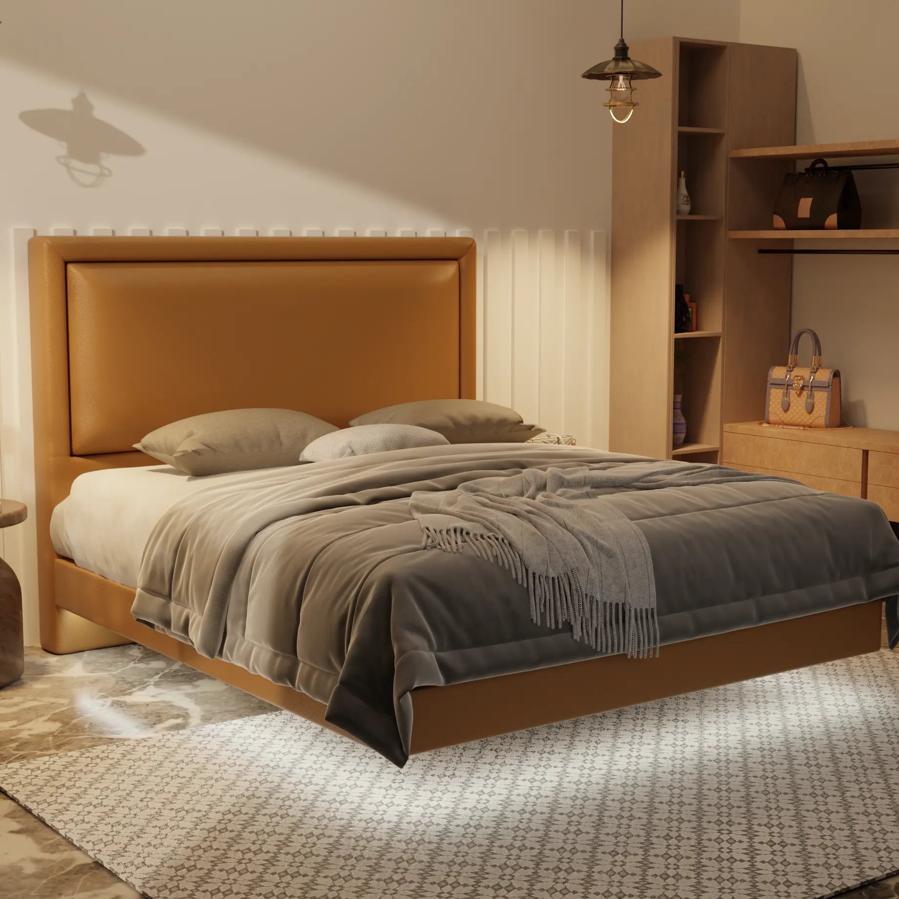 Jinny Genuine Leather Floating Bed Frame (With LED) XYXBED
