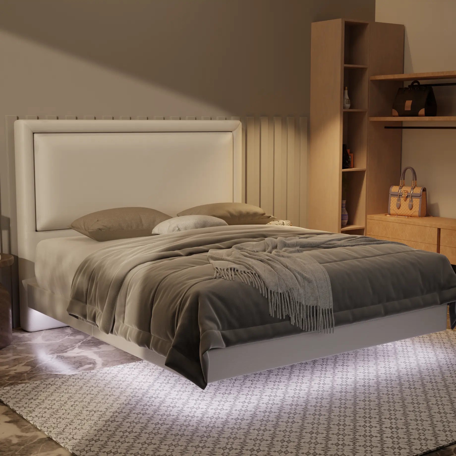 Jinny Genuine Leather Floating Bed Frame (With LED) XYXBED