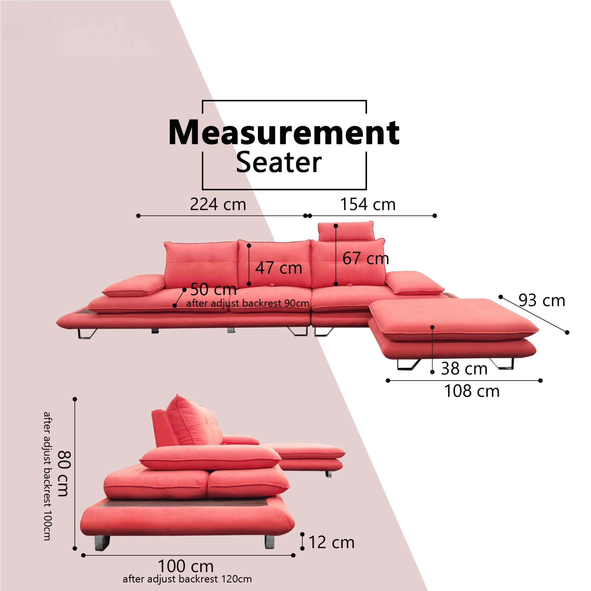 Rovanor Fabric Adjustable Backrest & Armrest Sofa (Pet Friendly & Easy Clean)