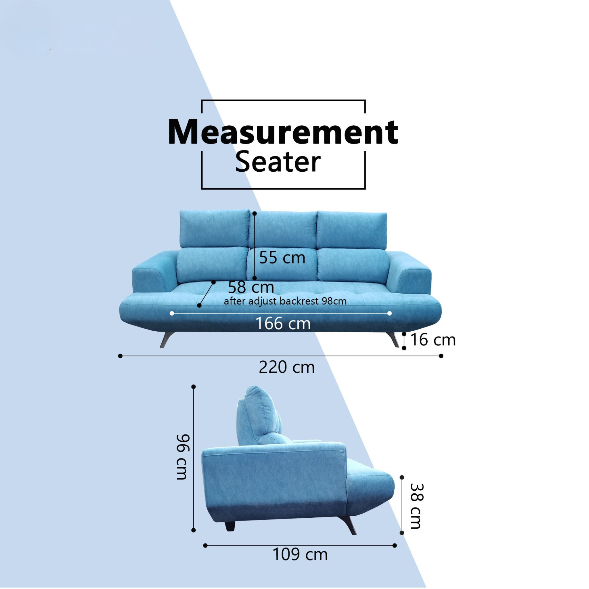 Nyros Fabric Adjustable Backrest Sofa (Pet Friendly & Easy Clean)